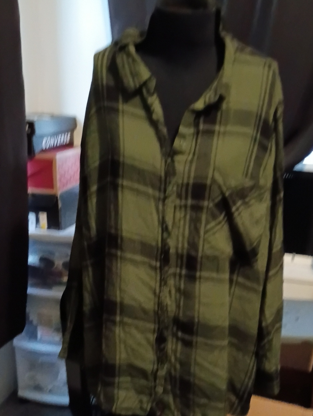 Terra & Sky Olive Green Plaid Button-Down Shirt